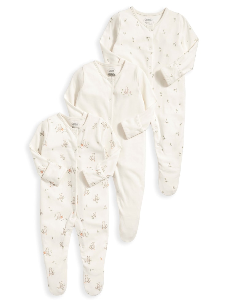 Mamas & Papas 100% Cotton Bear Brown Sleepsuits 3 Pack - Image 1 of 1