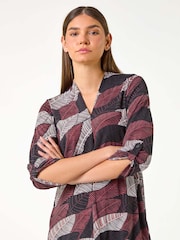 Roman Red Leaf Print V-Neck Stretch Jersey Top - Image 1 of 6