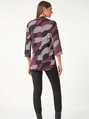 Roman Red Leaf Print V-Neck Stretch Jersey Top - Image 3 of 6