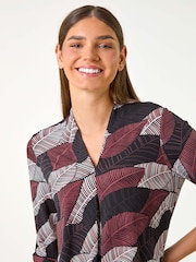 Roman Red Leaf Print V-Neck Stretch Jersey Top - Image 5 of 6