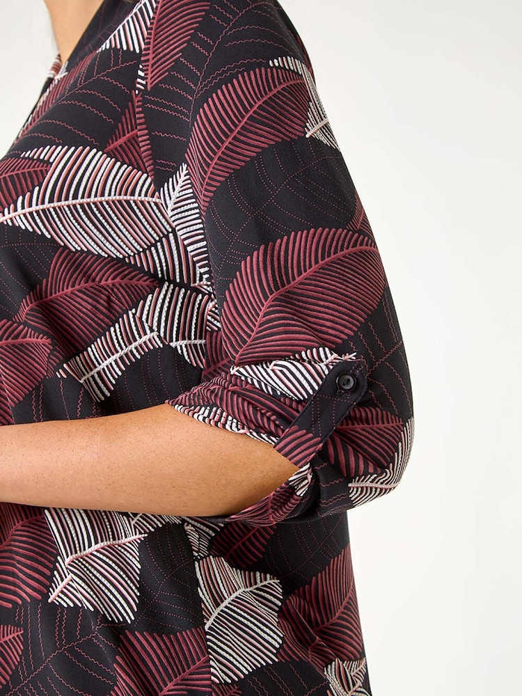 Roman Red Leaf Print V-Neck Stretch Jersey Top - Image 6 of 6