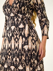 Roman Black Petite Print Tie Detail Midi Dress - Image 5 of 5