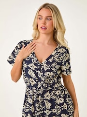 Roman Blue Aztec Style Print Stretch Midi Dress - Image 4 of 5