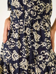 Roman Blue Aztec Style Print Stretch Midi Dress - Image 5 of 5