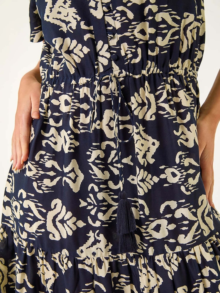 Roman Blue Aztec Style Print Stretch Midi Dress - Image 5 of 5