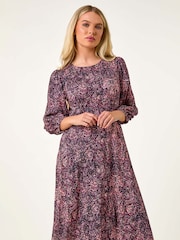 Roman Blue Petite Paisley Stretch Midi Dress - Image 1 of 5