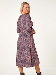 Roman Blue Petite Paisley Stretch Midi Dress - Image 2 of 5