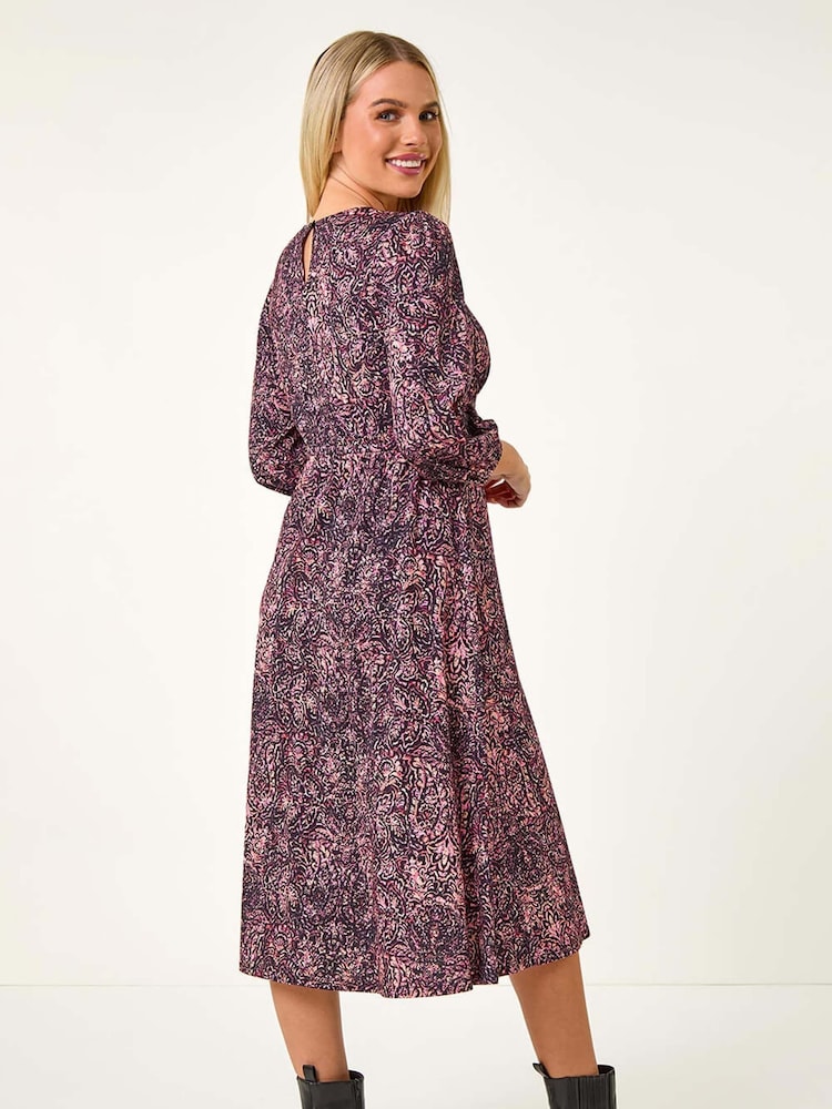 Roman Blue Petite Paisley Stretch Midi Dress - Image 2 of 5 Roman Blue Petite Paisley Stretch Midi Dress - Image 2 of 5