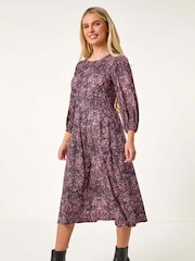 Roman Blue Petite Paisley Stretch Midi Dress - Image 3 of 5