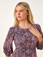 Roman Blue Petite Paisley Stretch Midi Dress - Image 5 of 5