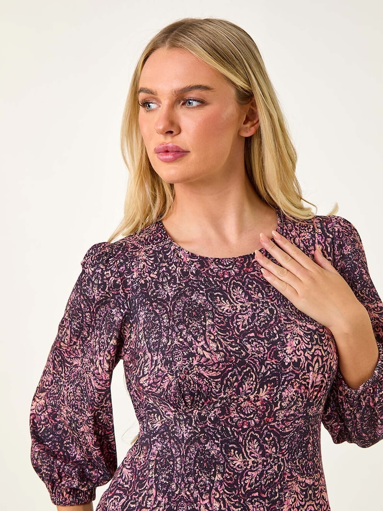 Roman Blue Petite Paisley Stretch Midi Dress - Image 5 of 5