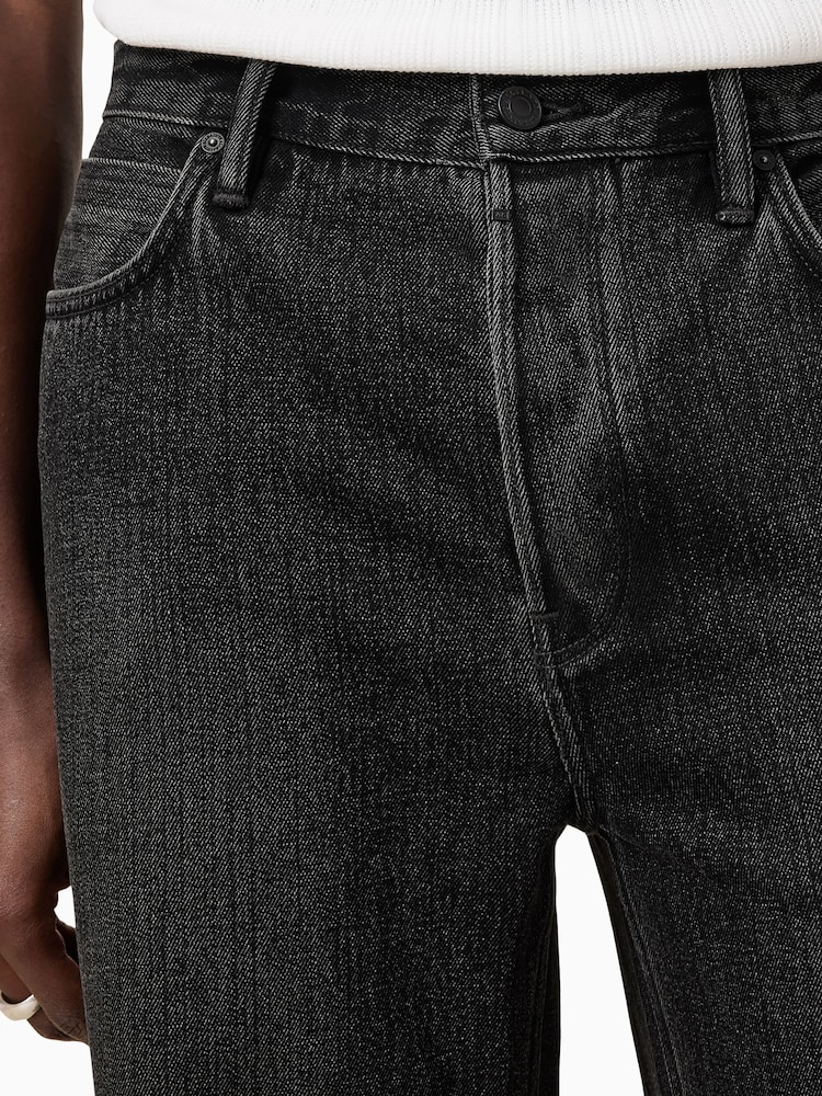 AllSaints Black Lenny Washed Black Wide Straight Leg Jeans - Image 4 of 10