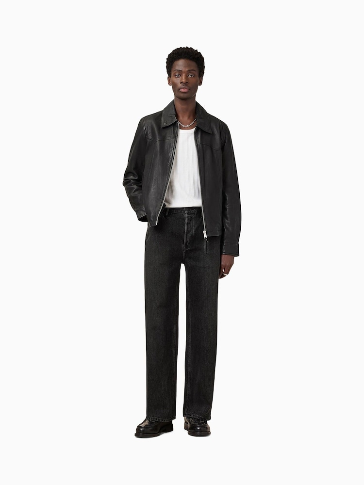 AllSaints Black Lenny Washed Black Wide Straight Leg Jeans - Image 5 of 10