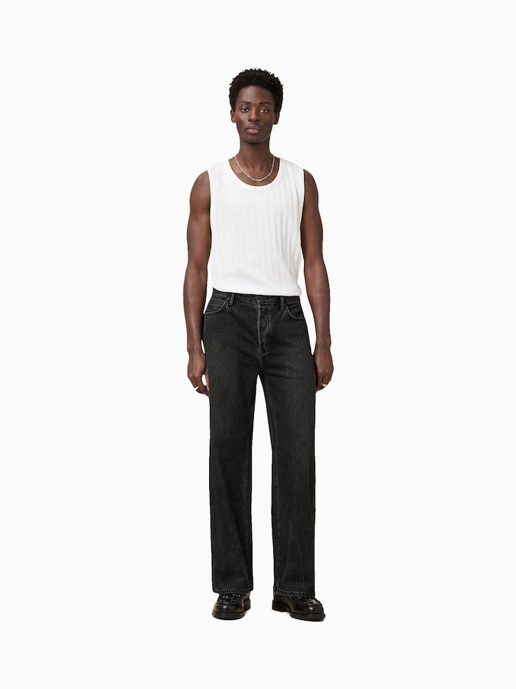 AllSaints Black Lenny Washed Black Wide Straight Leg Jeans - Image 7 of 10