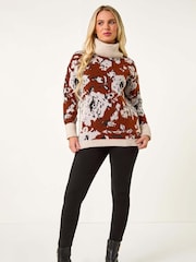 Roman Red Petite Roll Neck Floral Jumper - Image 3 of 5