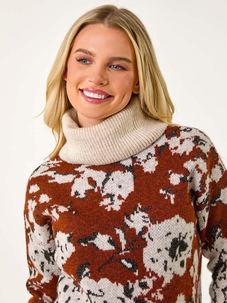 Roman Red Petite Roll Neck Floral Jumper - Image 5 of 5