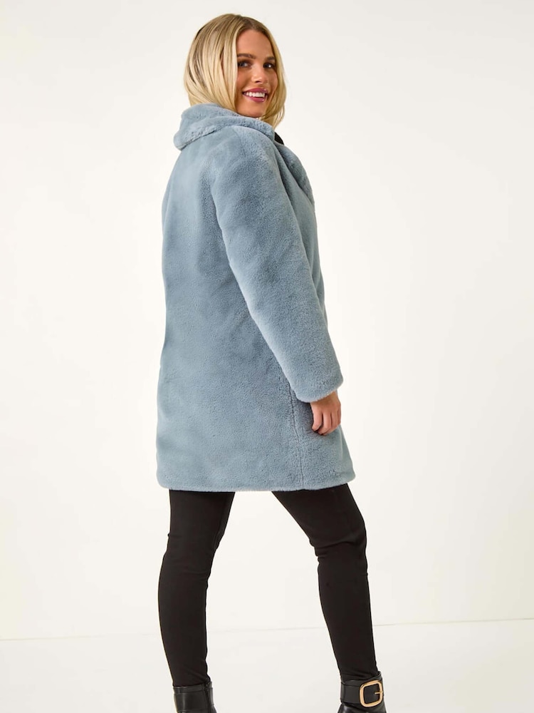 Roman Blue Petite Longline Faux Fur Coat - Image 2 of 5