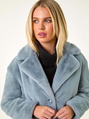 Roman Blue Petite Longline Faux Fur Coat - Image 5 of 5