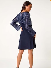 Roman Blue Petite Stretch Sequin Contrast Dress - Image 2 of 5