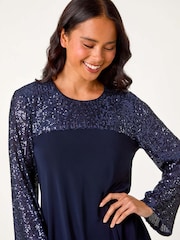 Roman Blue Petite Stretch Sequin Contrast Dress - Image 4 of 5