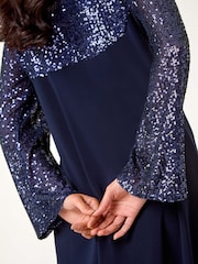 Roman Blue Petite Stretch Sequin Contrast Dress - Image 5 of 5