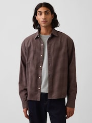 Gap Brown Check Relaxed Boxy Straight-Hem Oxford Shirt - Image 1 of 4