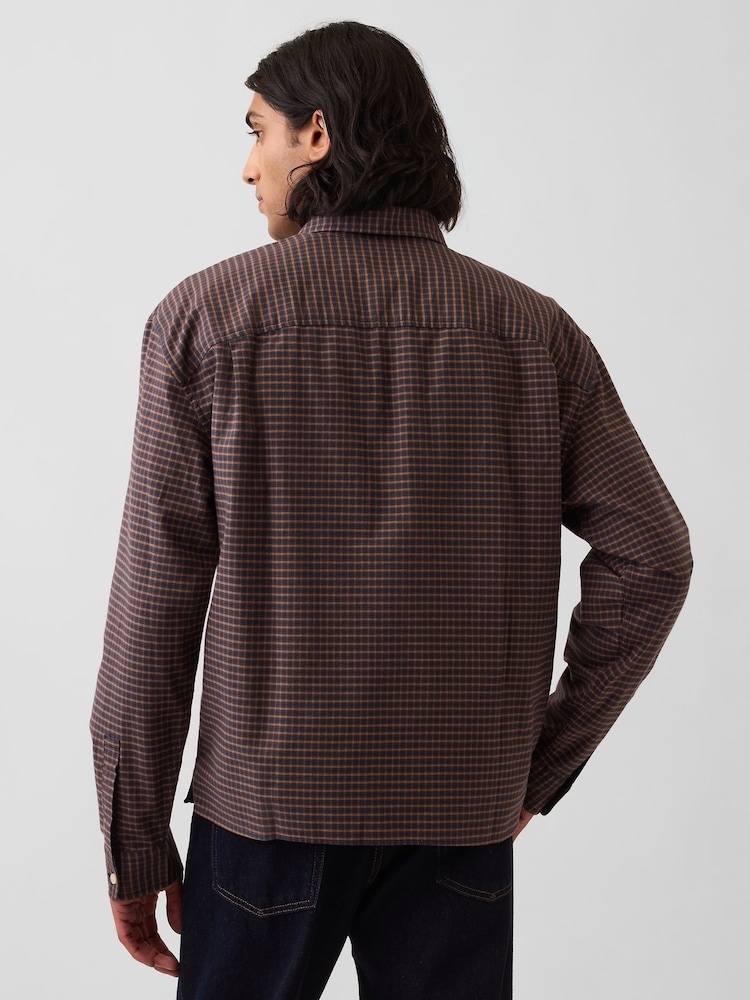 Gap Brown Check Relaxed Boxy Straight-Hem Oxford Shirt - Image 2 of 4 Gap Brown Check Relaxed Boxy Straight-Hem Oxford Shirt - Image 2 of 4