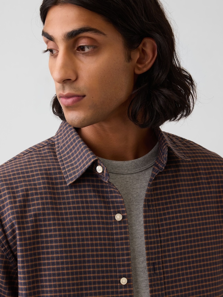 Gap Brown Check Relaxed Boxy Straight-Hem Oxford Shirt - Image 4 of 4 Gap Brown Check Relaxed Boxy Straight-Hem Oxford Shirt - Image 4 of 4
