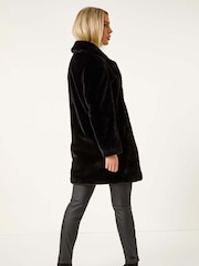 Roman Black Petite Longline Faux Fur Coat - Image 2 of 5