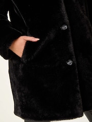 Roman Black Petite Longline Faux Fur Coat - Image 5 of 5