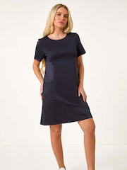 Roman Blue Petite Stretch Ponte Detail Dress - Image 3 of 4