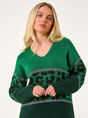 Roman Green Petite Animal Colourblock Stretch Jumper - Image 1 of 5