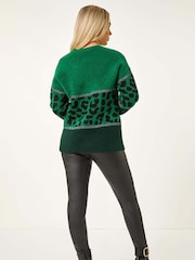 Roman Green Petite Animal Colourblock Stretch Jumper - Image 2 of 5