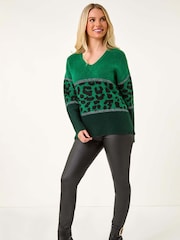 Roman Green Petite Animal Colourblock Stretch Jumper - Image 3 of 5