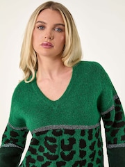 Roman Green Petite Animal Colourblock Stretch Jumper - Image 4 of 5