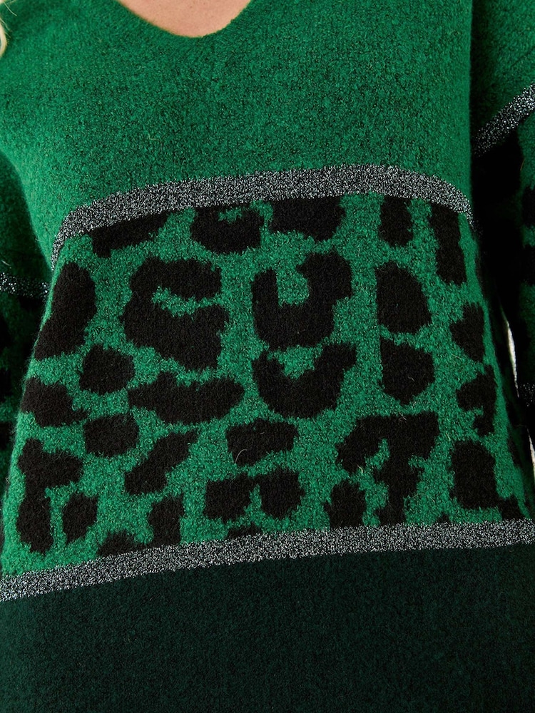 Roman Green Petite Animal Colourblock Stretch Jumper - Image 5 of 5