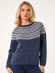 Roman Blue Petite Metallic Pattern Knit Jumper - Image 1 of 5
