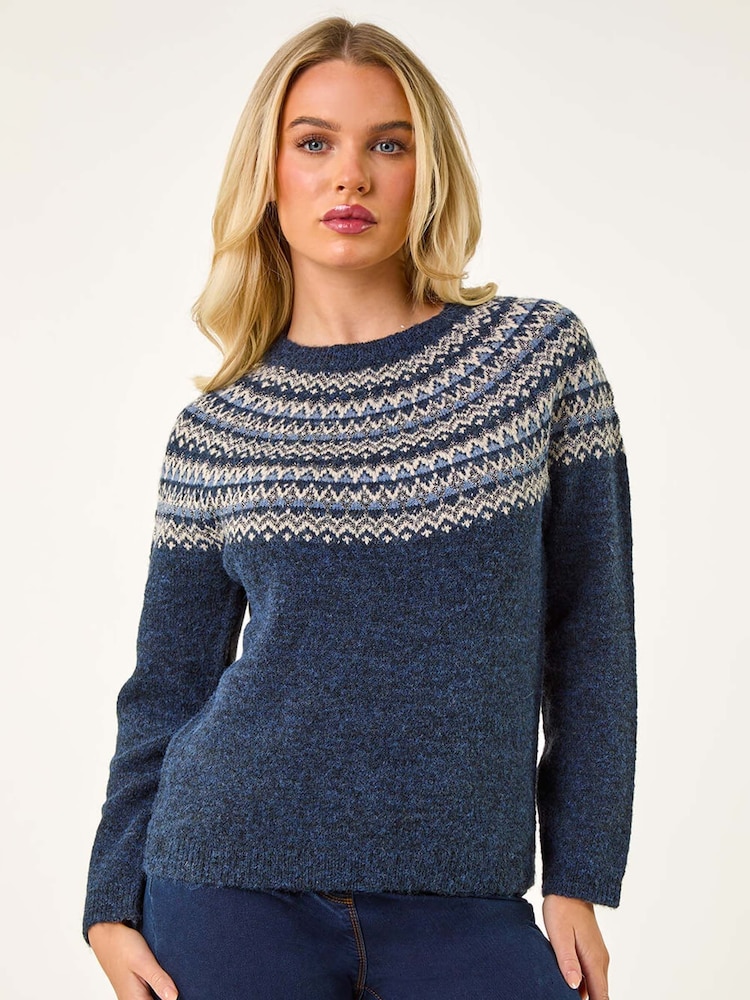 Roman Blue Petite Metallic Pattern Knit Jumper - Image 1 of 5