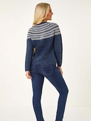 Roman Blue Petite Metallic Pattern Knit Jumper - Image 2 of 5