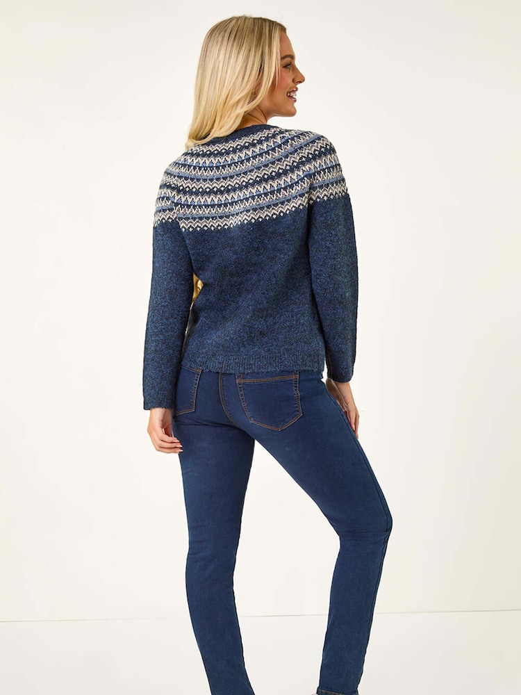 Roman Blue Petite Metallic Pattern Knit Jumper - Image 2 of 5