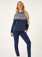 Roman Blue Petite Metallic Pattern Knit Jumper - Image 3 of 5