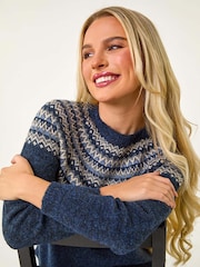 Roman Blue Petite Metallic Pattern Knit Jumper - Image 4 of 5