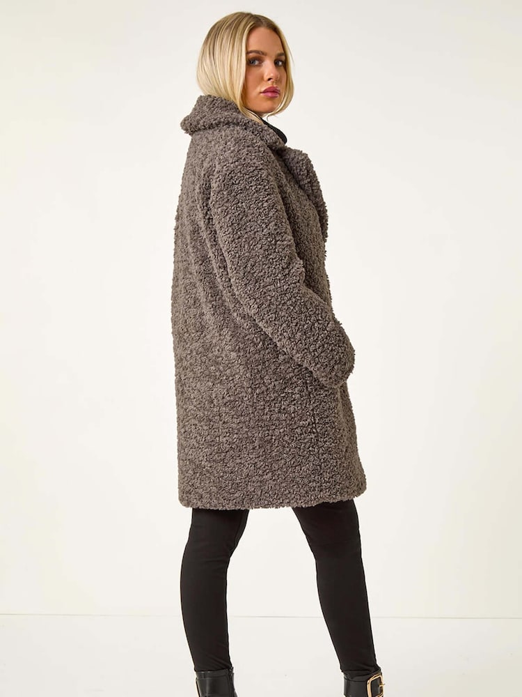Roman Brown Petite Teddy Longline Coat - Image 2 of 5 Roman Brown Petite Teddy Longline Coat - Image 2 of 5