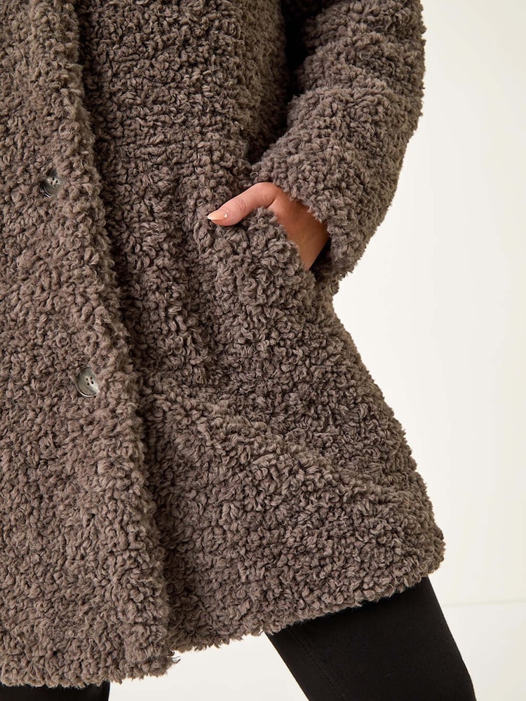 Roman Brown Petite Teddy Longline Coat - Image 5 of 5 Roman Brown Petite Teddy Longline Coat - Image 5 of 5