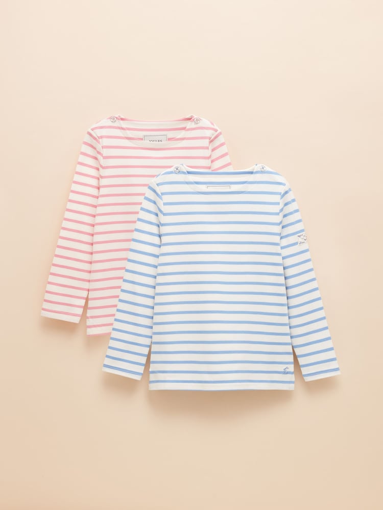 Joules Girls' Harbour Pink & Blue Pack of Two Long Sleeve Jersey Top - Image 2 of 8