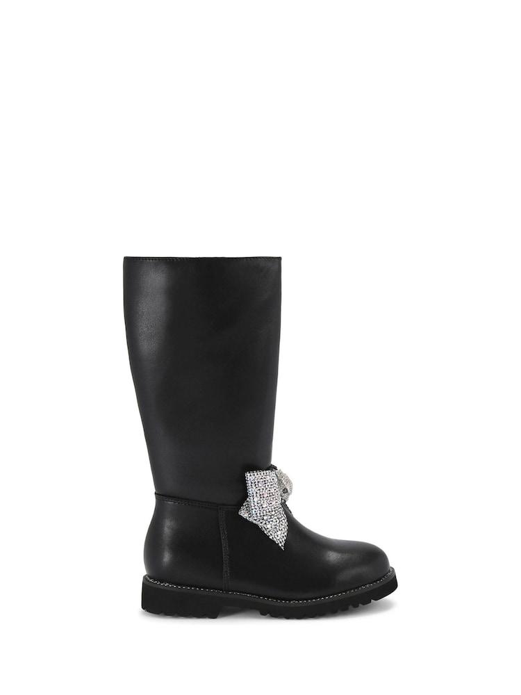Kurt Geiger London Junior Mini Kensington High Leg Bow Black Boots - Image 1 of 4