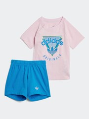 adidas originals Pink/Blue 100% Cotton Shorts and T-Shirt Set - Image 1 of 7