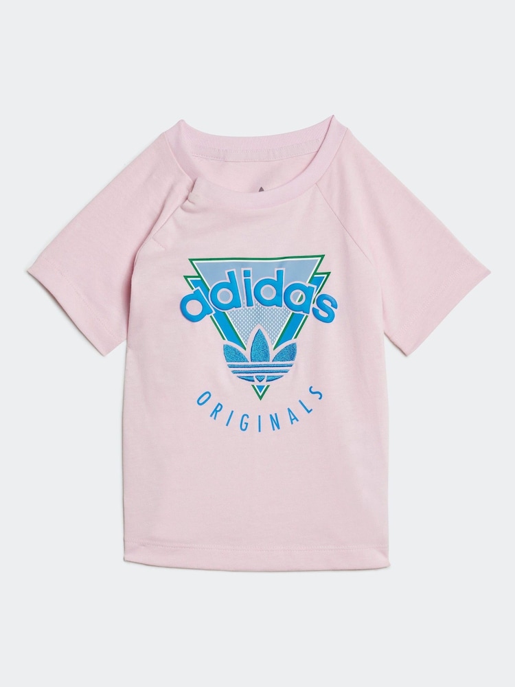adidas originals Pink/Blue 100% Cotton Shorts and T-Shirt Set - Image 2 of 7