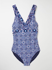 FatFace Batik Bright Blue Geo Indigo Swimsuit - Image 6 of 6