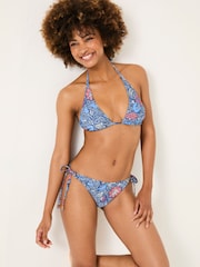 FatFace Rue Dark Blue Tie Side Detail Floral Bikini Bottoms - Image 1 of 5